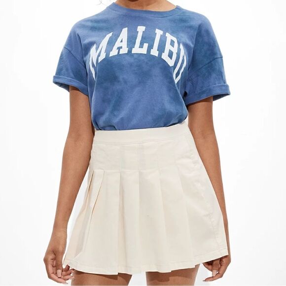 American Eagle AE Super High-Waisted Pleated Peplum Cream Color Skirt Y2K Grunge - Picture 3 of 11